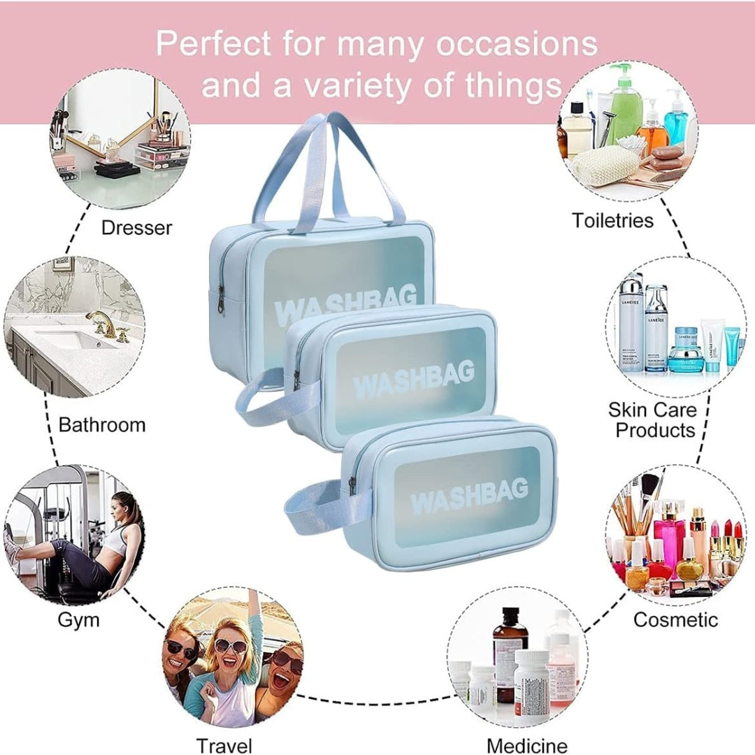 Kosmetiktasche Transparent 3er set Wasserdicht Reise Blau