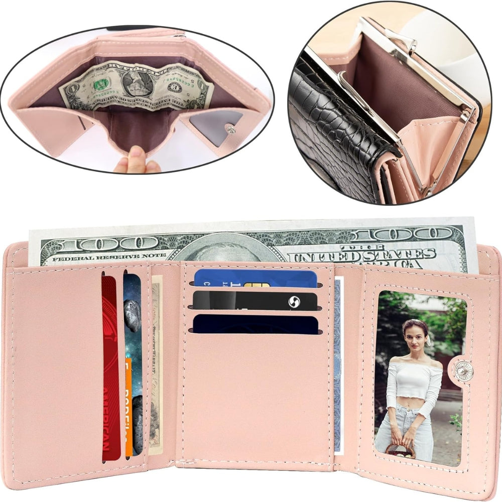 PU Geldbörse Damen Krokodildruck Schwarz Pink