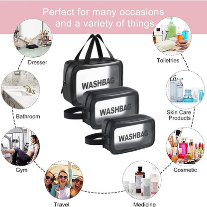 Kosmetiktasche Transparent 3er Set Wasserdicht Schwarz