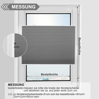 Premium Plissee ohne Bohren Verdunkelung Klemmfix Grau 80x220cm