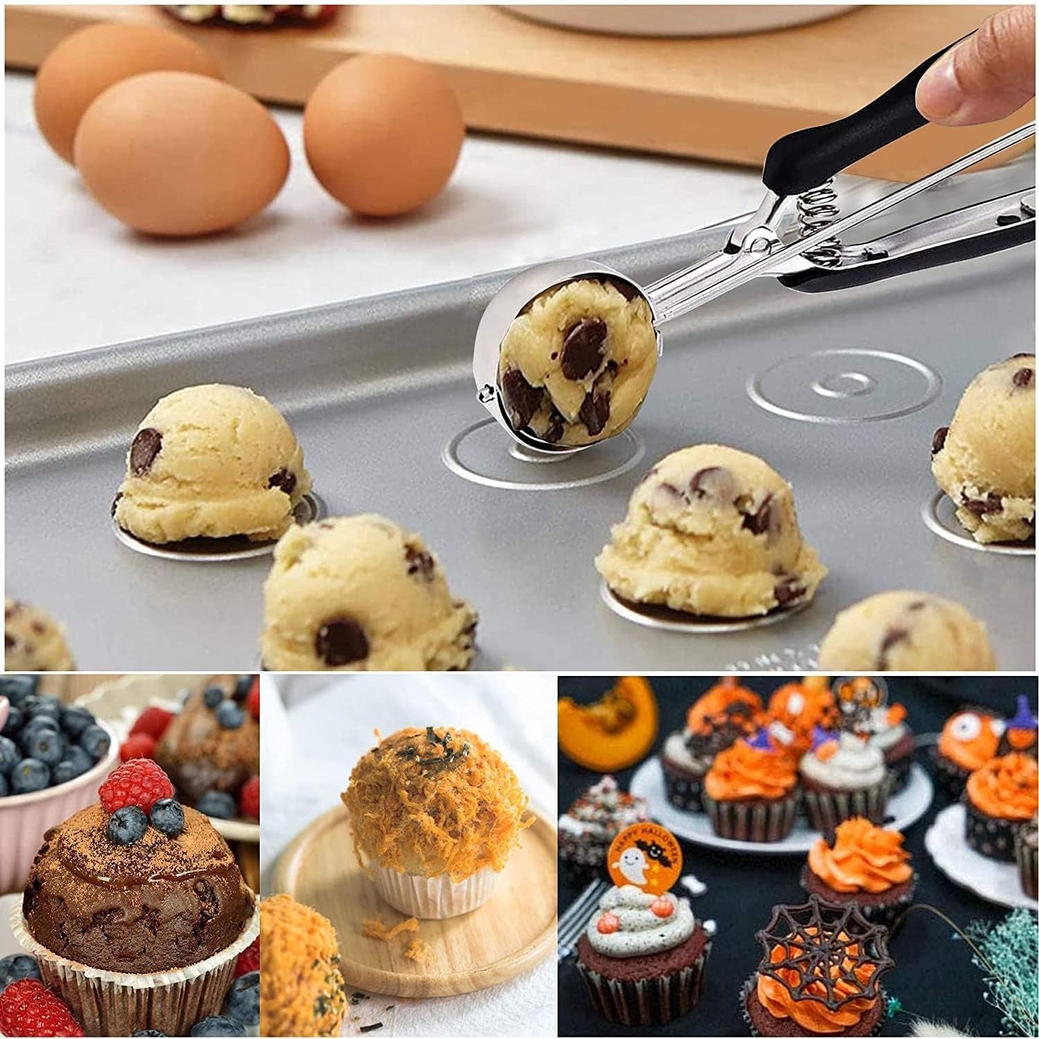 Edelstahl Eisportionierer Set 3 Größen Auslöser für Kekse Kuchen Melonenbällchen