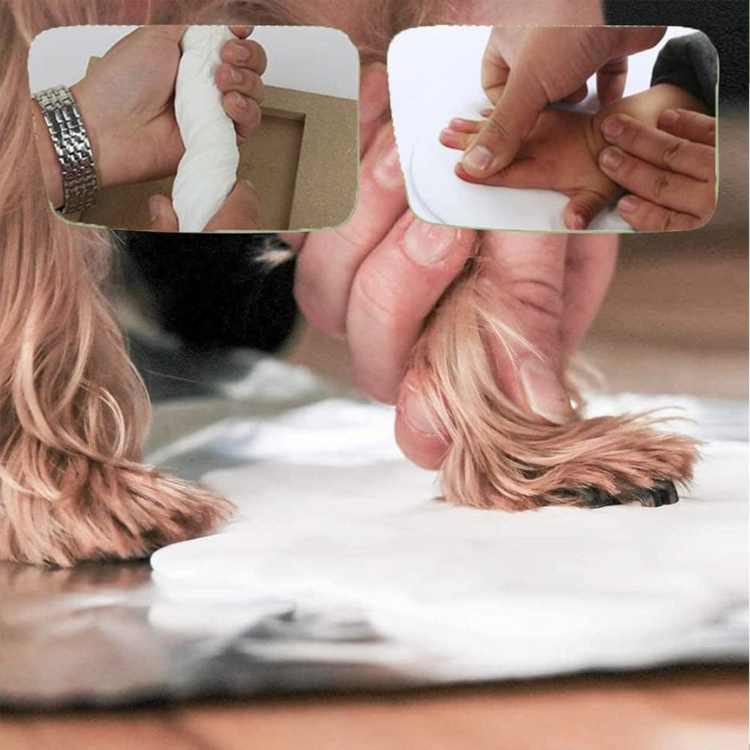 Haustier Pfotenabdruck Bilderrahmen Set 3D Gips Holz Hölzern