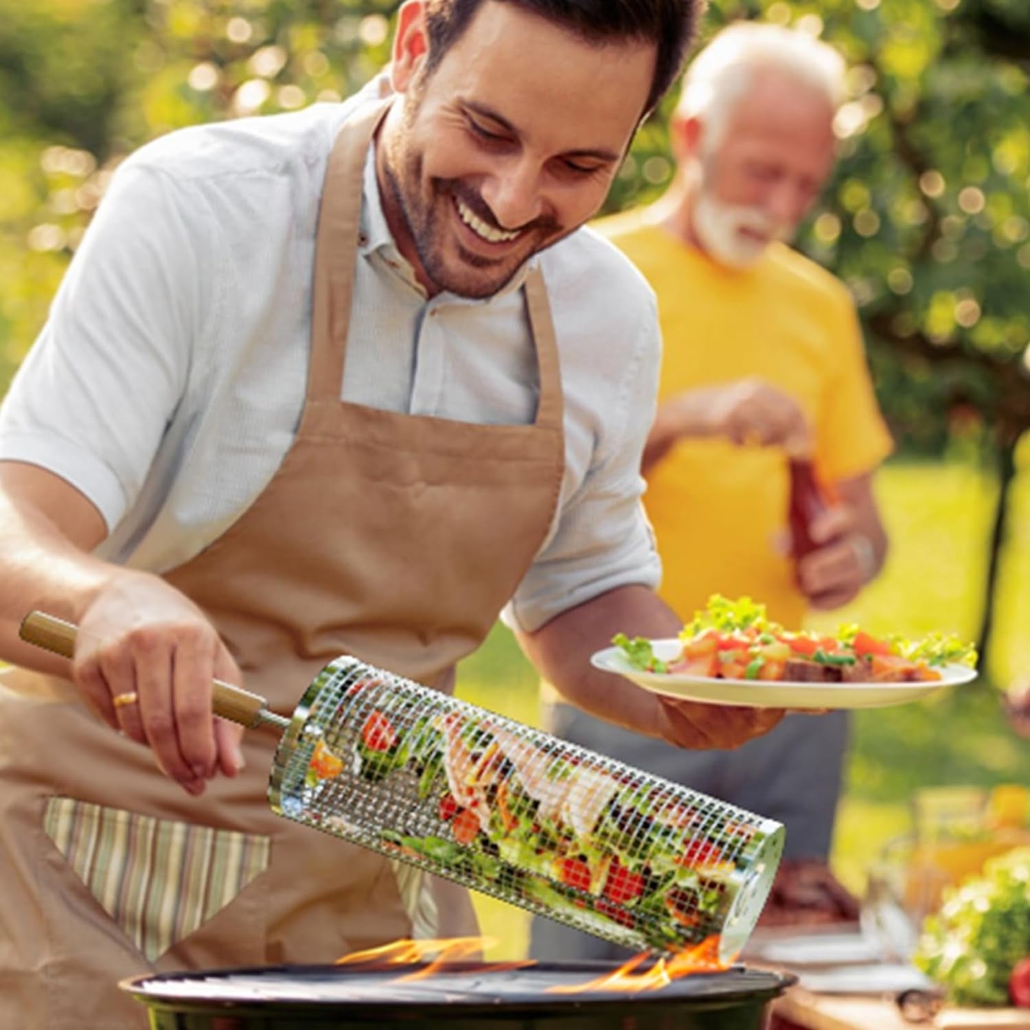Grillkorb Set 3 Stück mit Holzgriff Grill Zubehör Grillkorb Gemüse