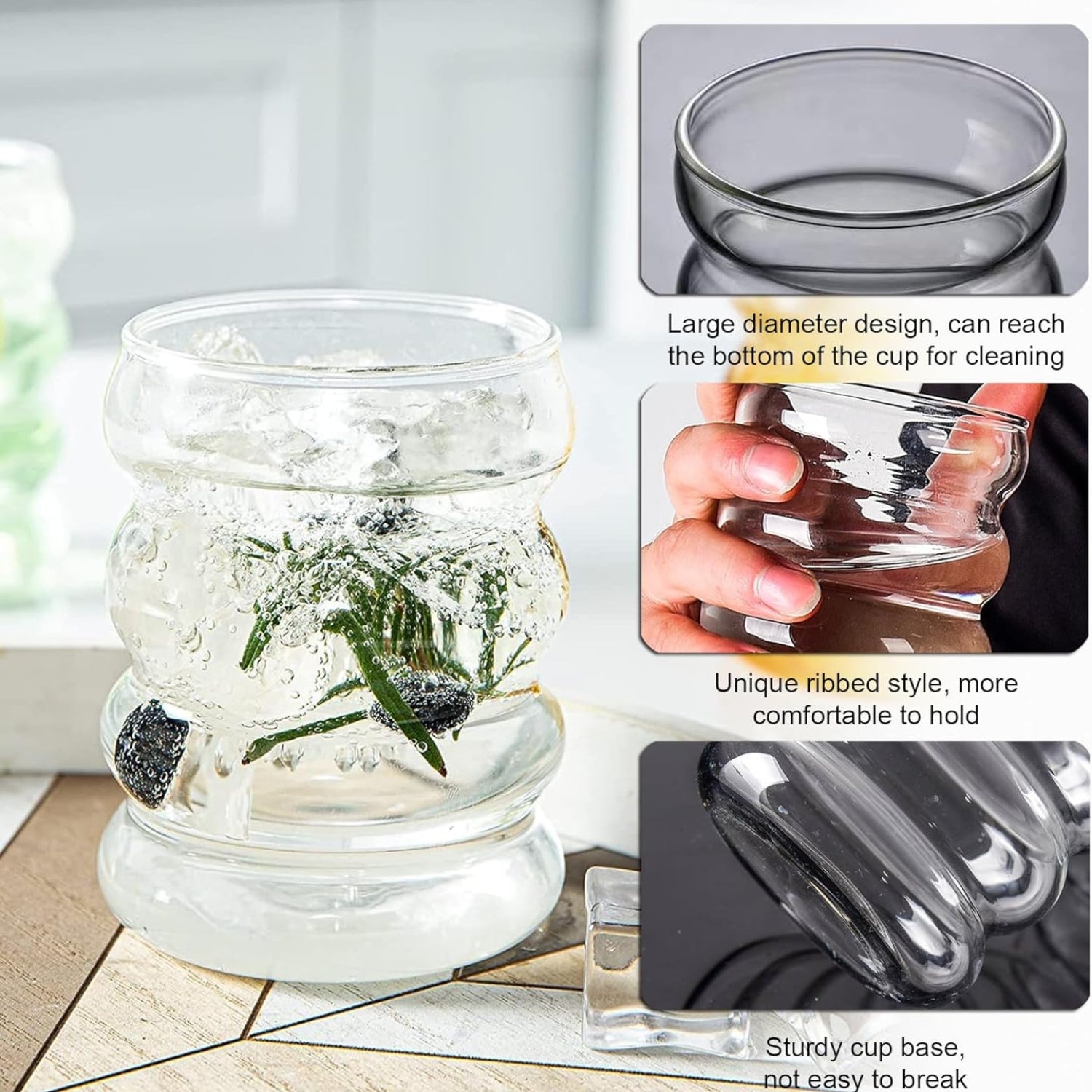 Geripte Cocktailgläser Longdrinkgläser 350ml 6 Stück mit Strohhalmen