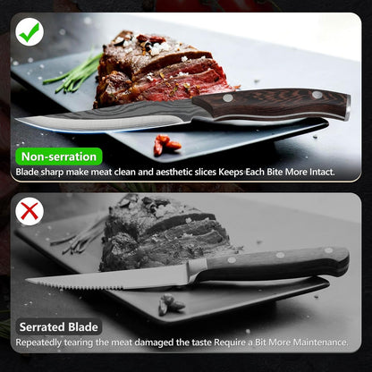 Premium Steakmesser Set 6 teilig Holzgriff Geschenkbox Grillbesteck