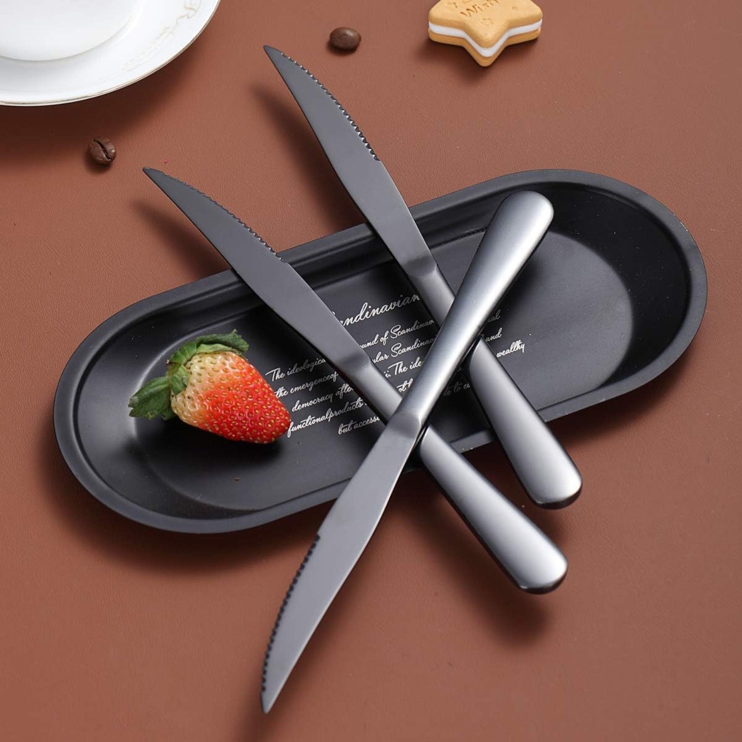 Schwarzes Steakmesser Set 8tlg Schwarz Edelstahl Besteck Grill Zubehör