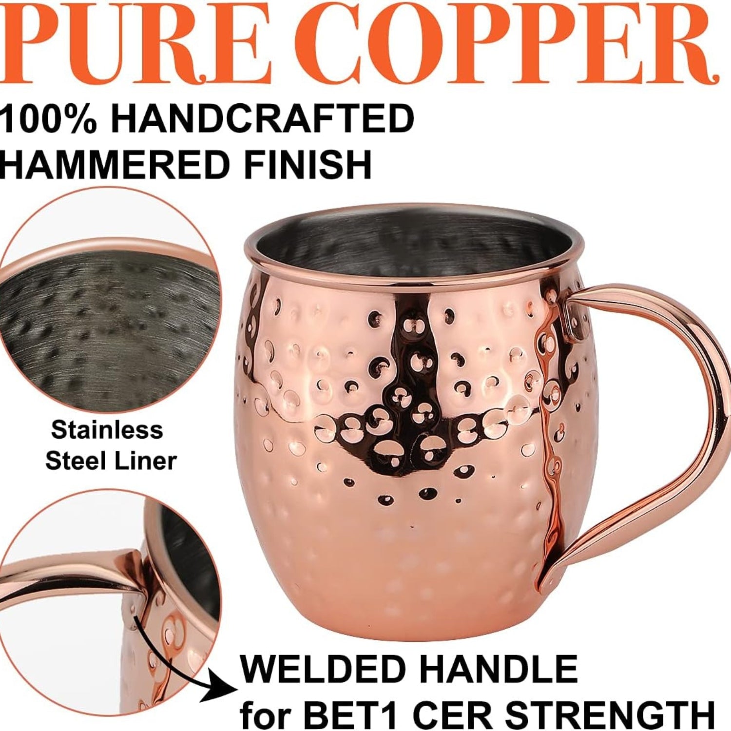 4er Kupferbecher Moscow Mule Cocktailset Handgemacht mit Zubehör