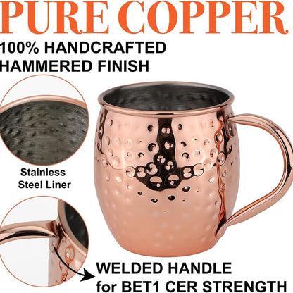 4er Kupferbecher Moscow Mule Cocktailset Handgemacht mit Zubehör