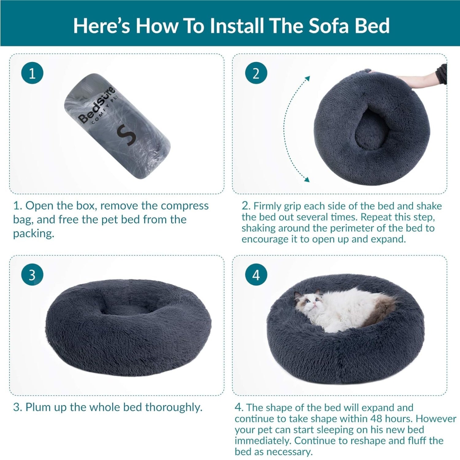 Hundebett kleine Hunde Katzenbett waschbar Ø 50 cm Kissen dunkelgrau