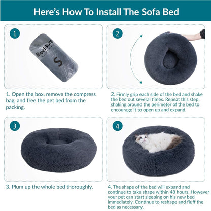 Hundebett kleine Hunde Katzenbett waschbar Ø 50 cm Kissen dunkelgrau