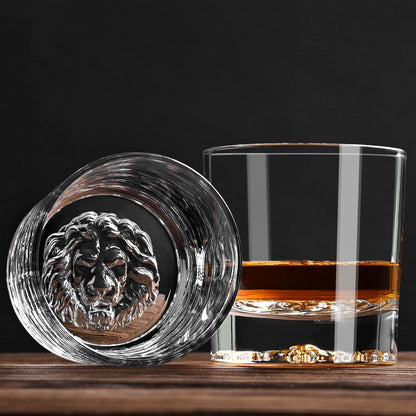 Whisky Gläser Rum Gläser mit Löwenmuster 300ml 2 Stück Kristallgläser