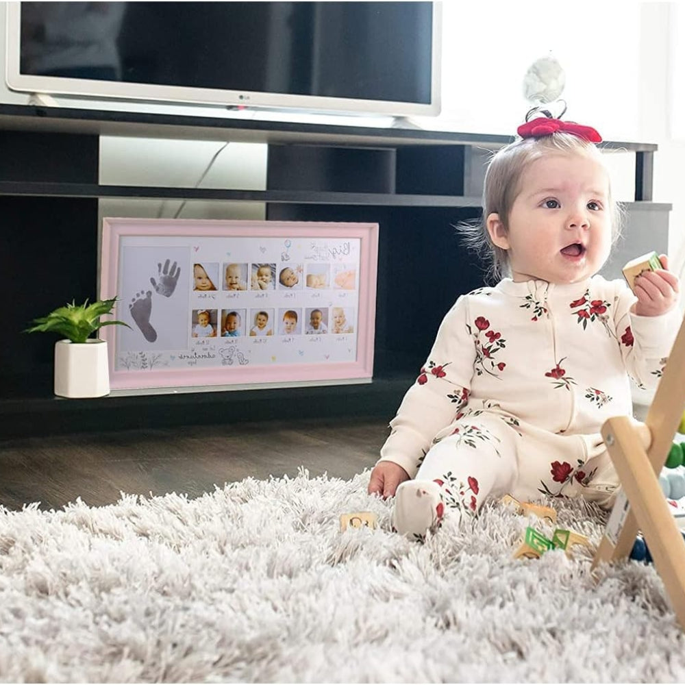 Babygeschenk Hand Fußabdruck Fotorahmen mit Stempelkissen Rosa