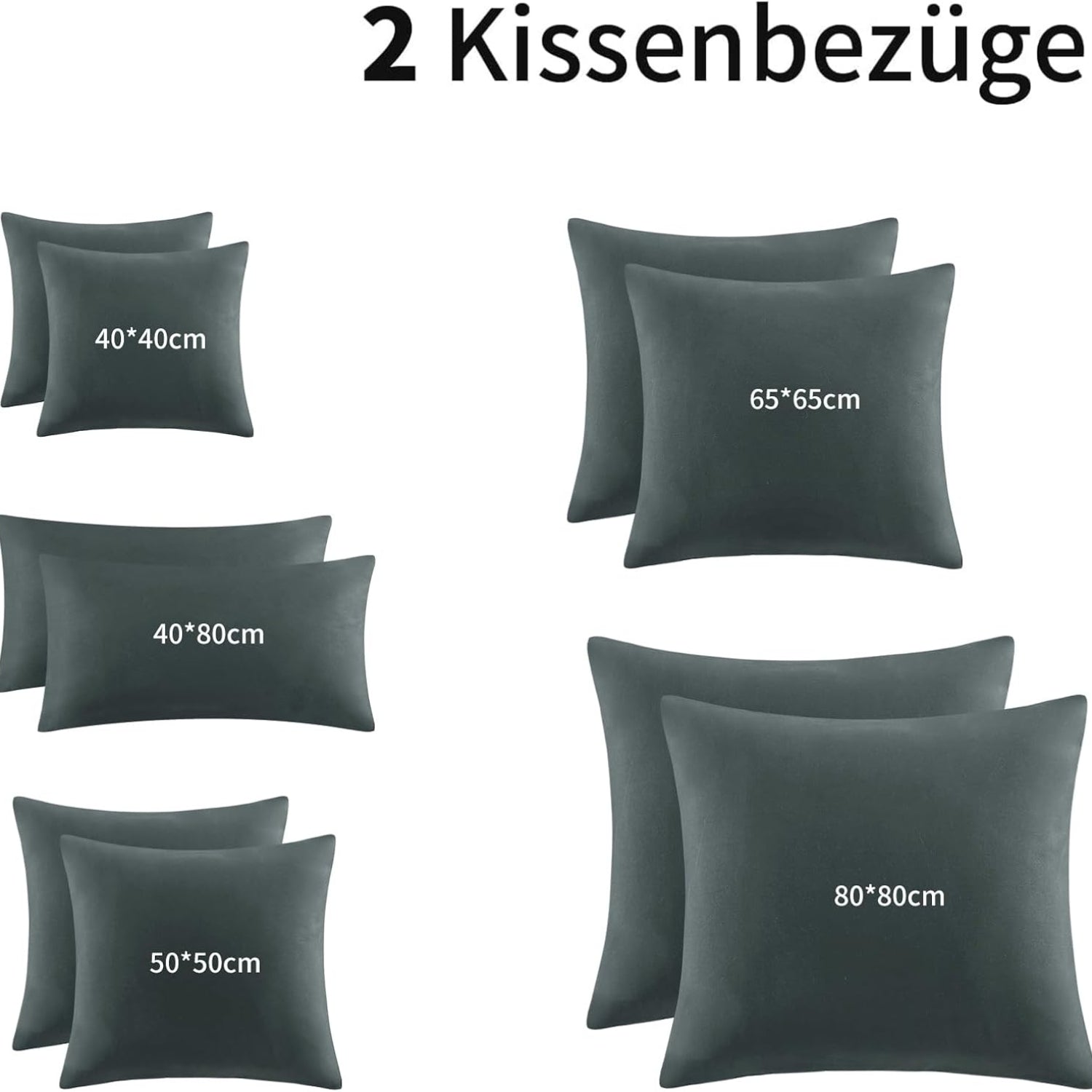 Kissenbezug 40x80 2er Set Kopfkissenbezug Anthrazit Mikrofaser