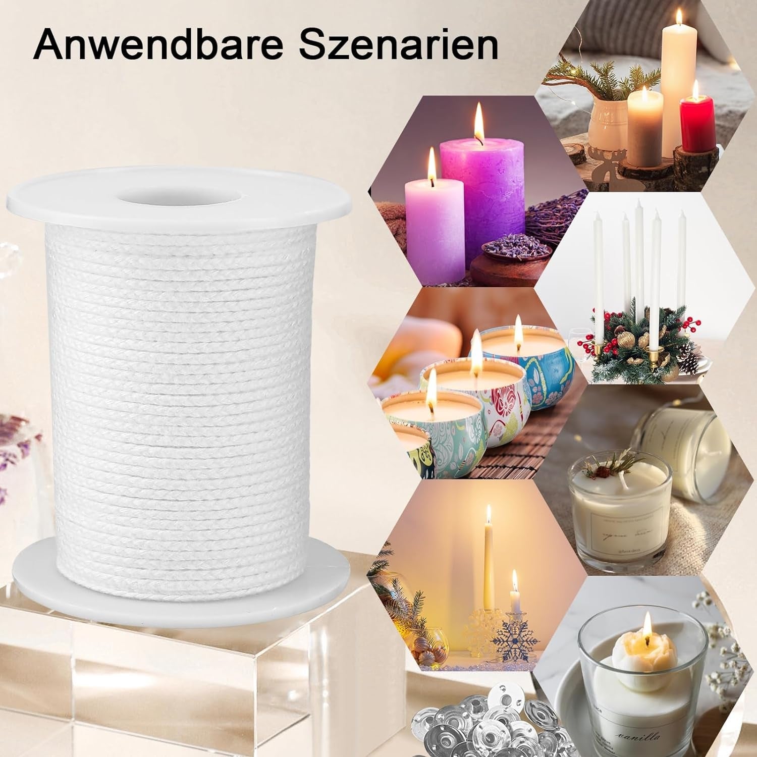 6100cm Kerzendocht 100 Stück Dochthalter 100 Sticker für DIY Kerzen