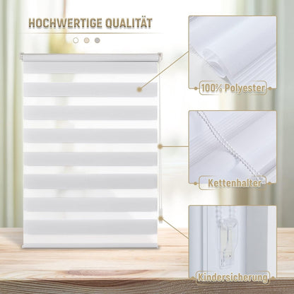 Rollos für Fenster ohne Bohren Doppelrollo Klemmfix 95x120cm Weiß