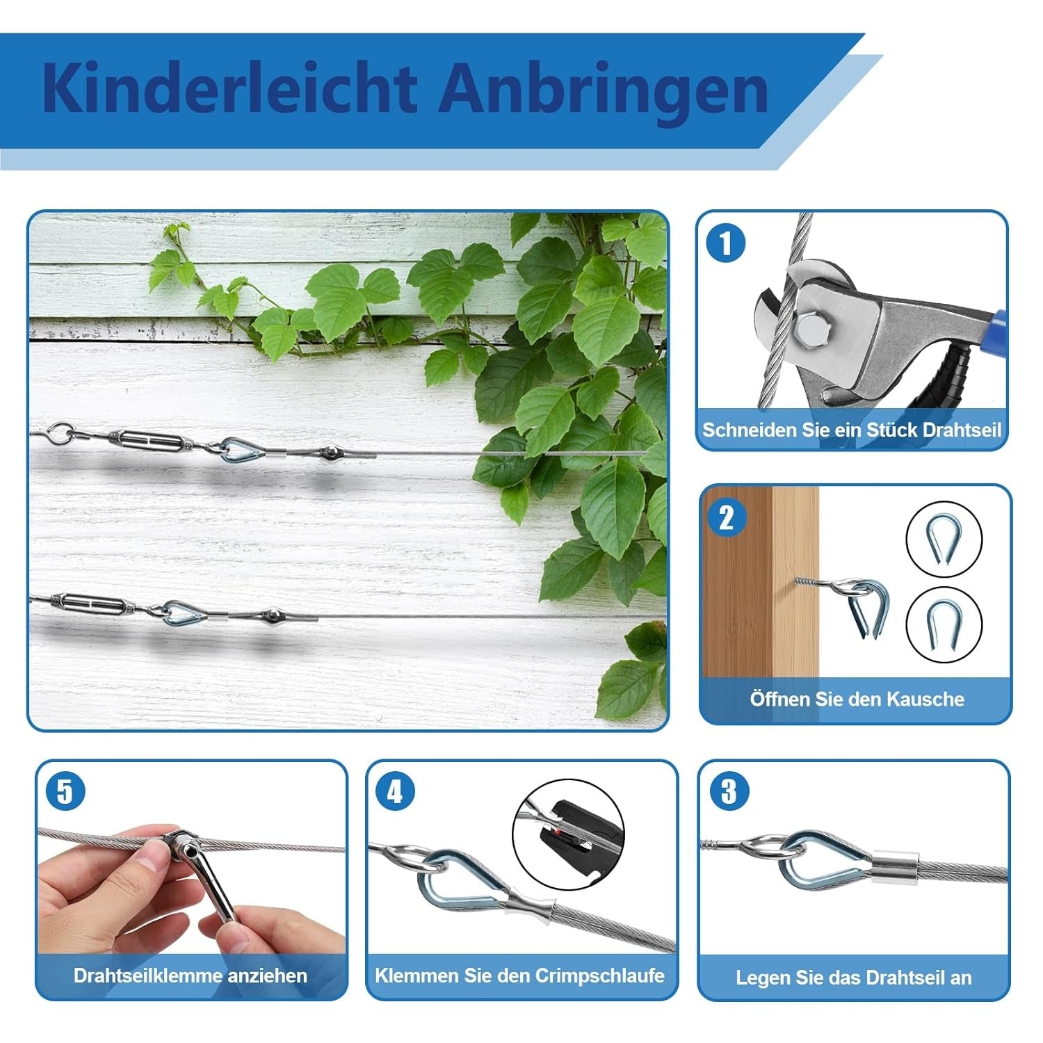Wohnmobil Zubehör Kabelschloss Stahlseil 30m 3mm Drahtseil Seilspanner