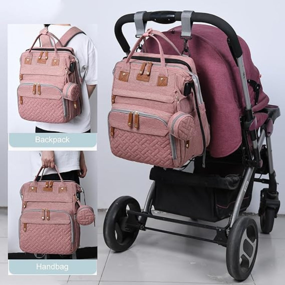 Rosa Wickeltasche Rucksack mit Faltbett USB-Port Multifunktional Wasserdicht