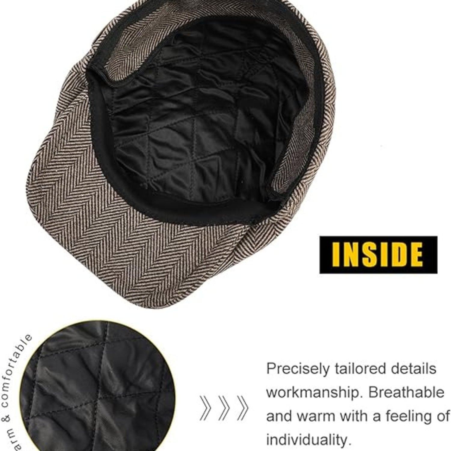 Schiebermütze Herren Sommer Braun Verstellbar Hut Tweed