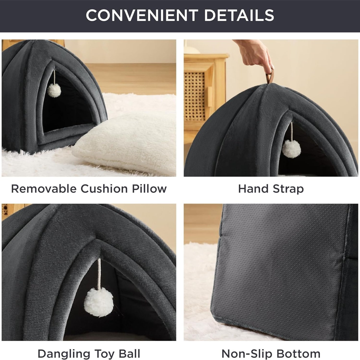 Katzenhöhle große Katzen Katzenbett mit waschbarem Kissen grau