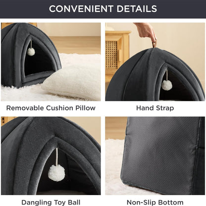 Katzenhöhle große Katzen Katzenbett mit waschbarem Kissen grau