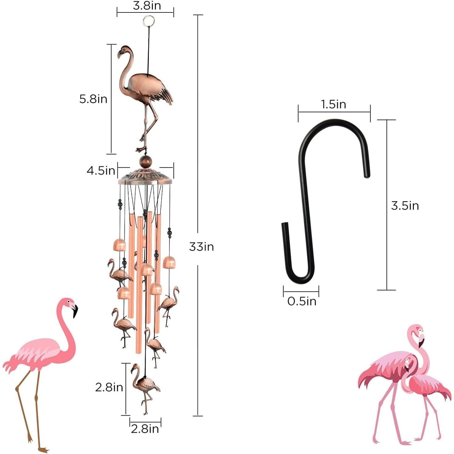 Handgefertigtes Flamingo Windspiel Messingrohre Garten Terrasse Geschenk