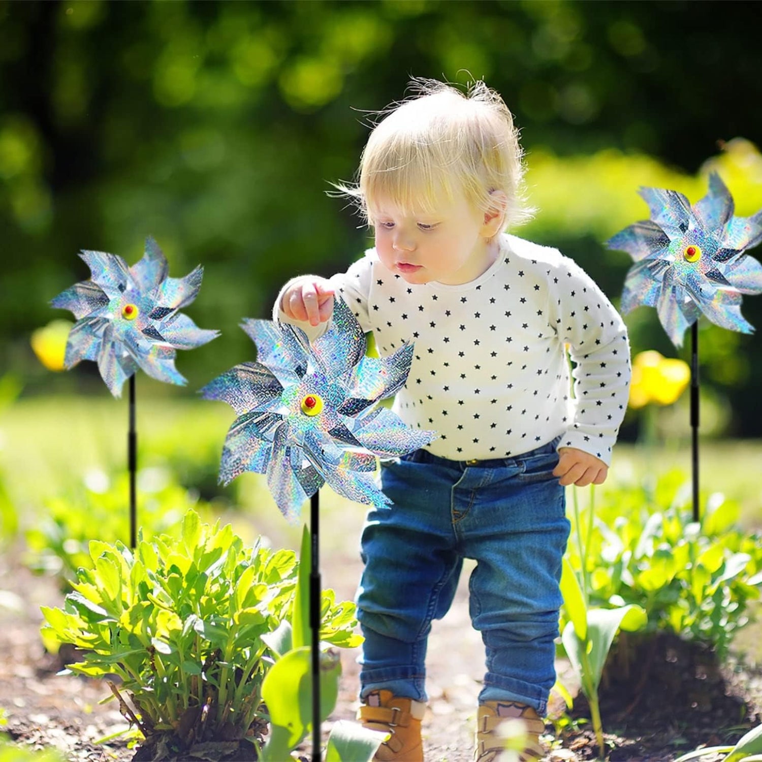 Reflektierende Windräder Vogelschreck Taubenabwehr 54cm Garten Hof 5 Stück