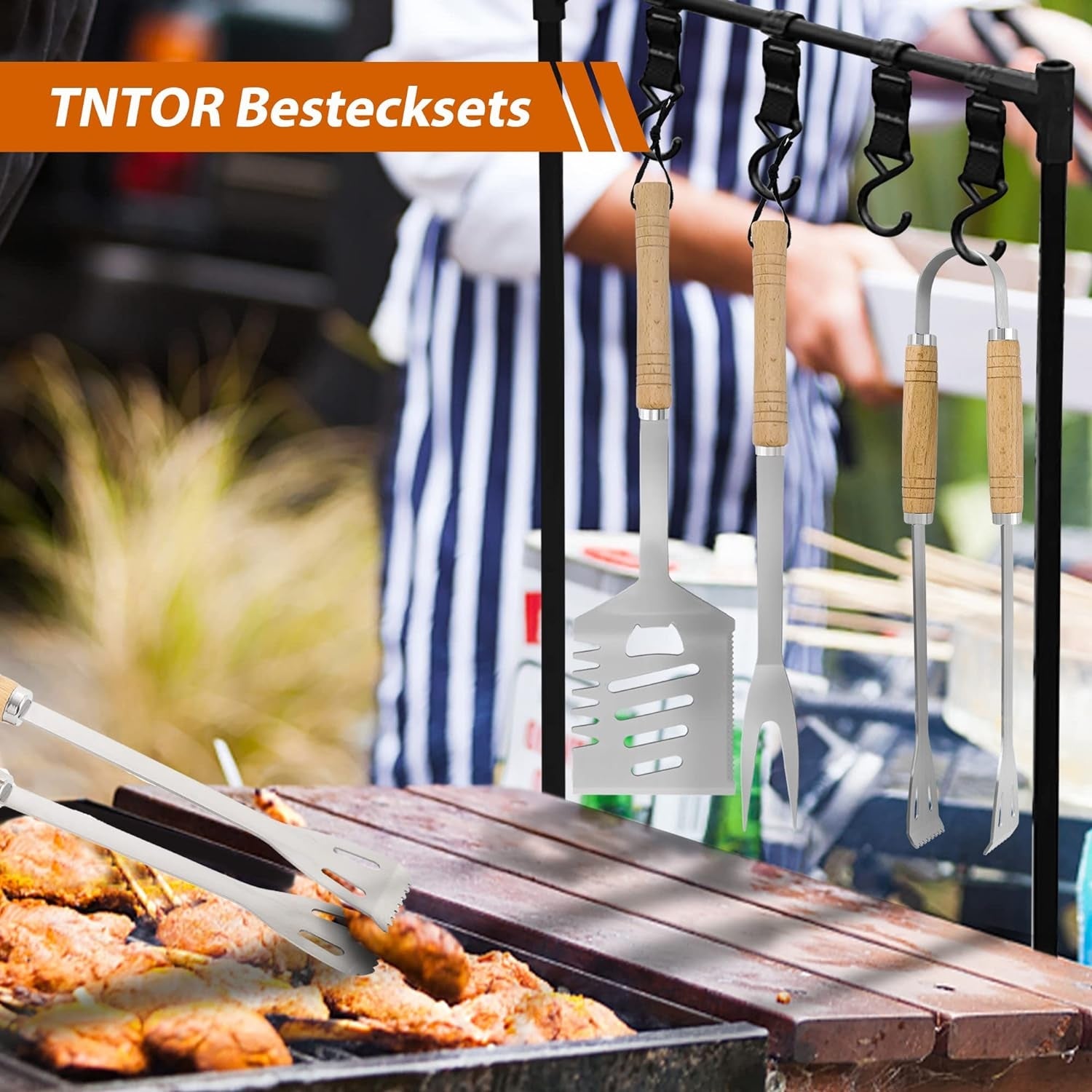 3 Teiliges Grillzubehör Set mit 4in1 Spatula Zange Geschenk Männer