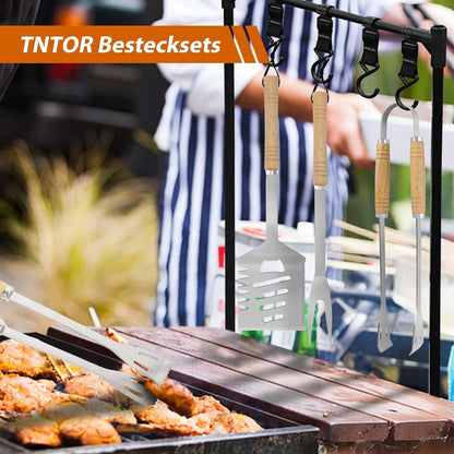 3 Teiliges Grillzubehör Set mit 4in1 Spatula Zange Geschenk Männer