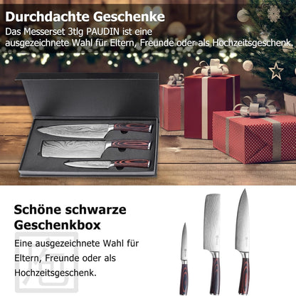 Hochwertiges Messerset 3-tlg Küchenmesser Set Carbon Edelstahl Klinge