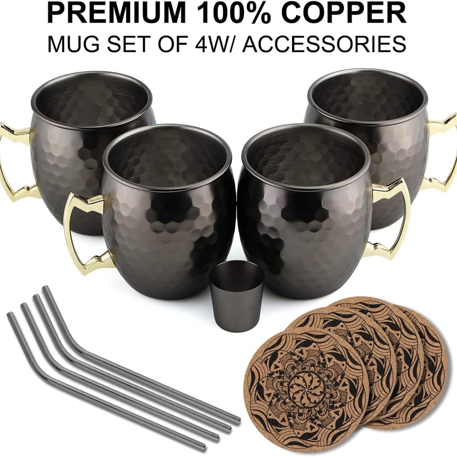 Moscow Mule Becher Kupfer Schwarz 4 Gläser Strohhalme Geburtstagsgeschenke
