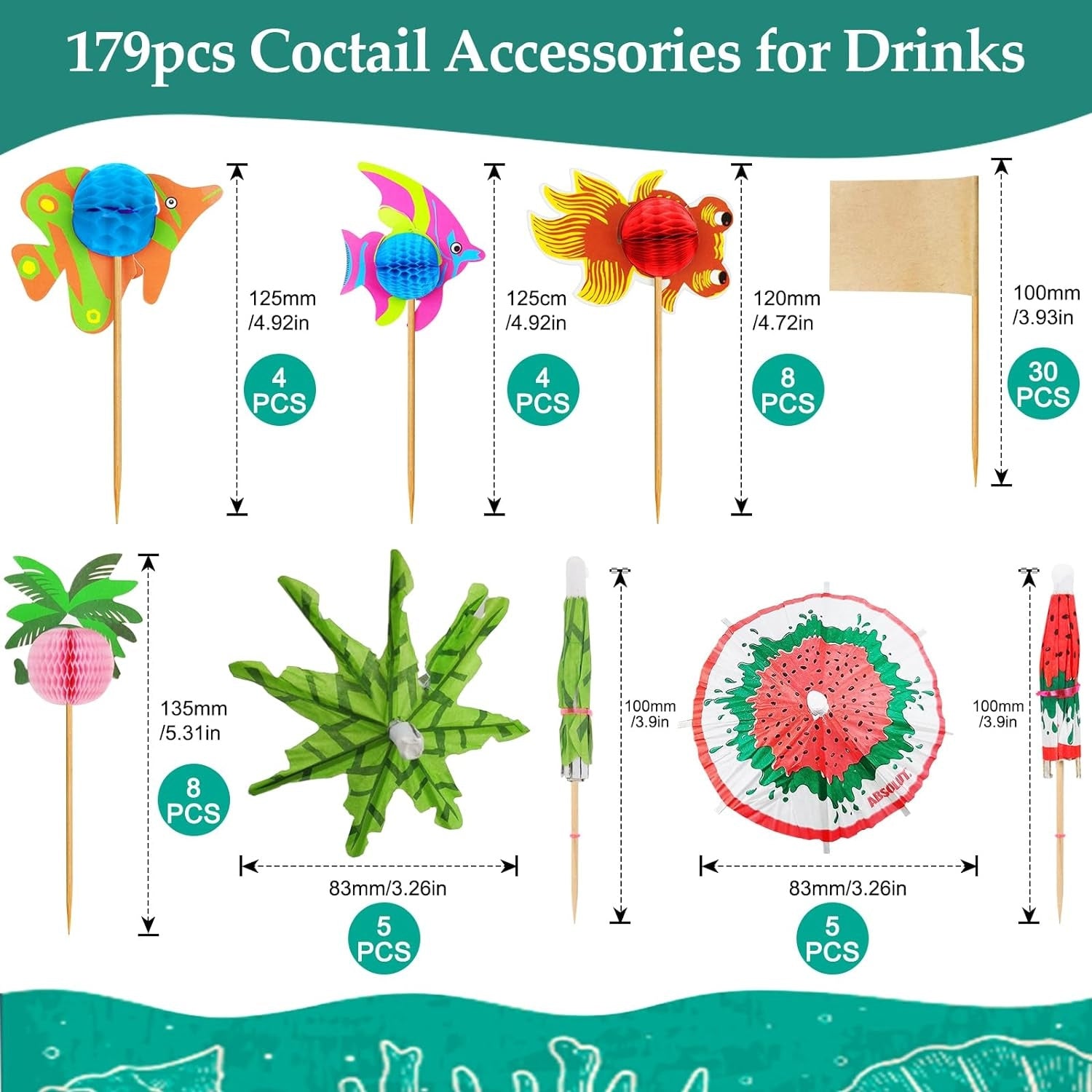 Cocktail Zubehör 179 Stück Cocktail Deko Set Schirmchen Strohhalme