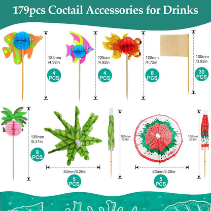 Cocktail Zubehör 179 Stück Cocktail Deko Set Schirmchen Strohhalme