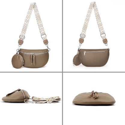 Khaki Damen Leder Umhängetasche Crossbody Breiter Gurt Münzbeutel Kartenhalter