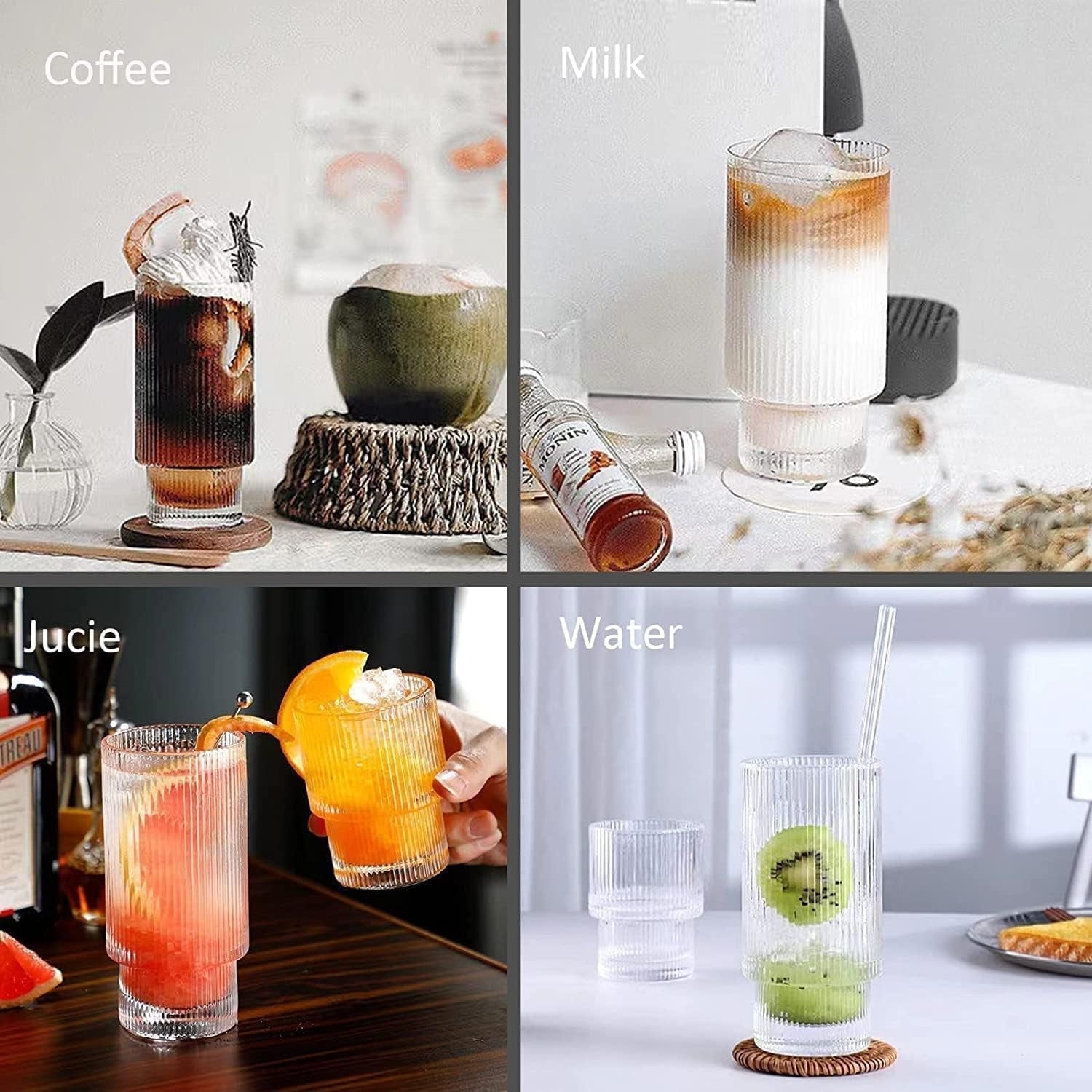 Cocktailgläser mit Deckel mit Glasstrohalme 475ml 4x Set