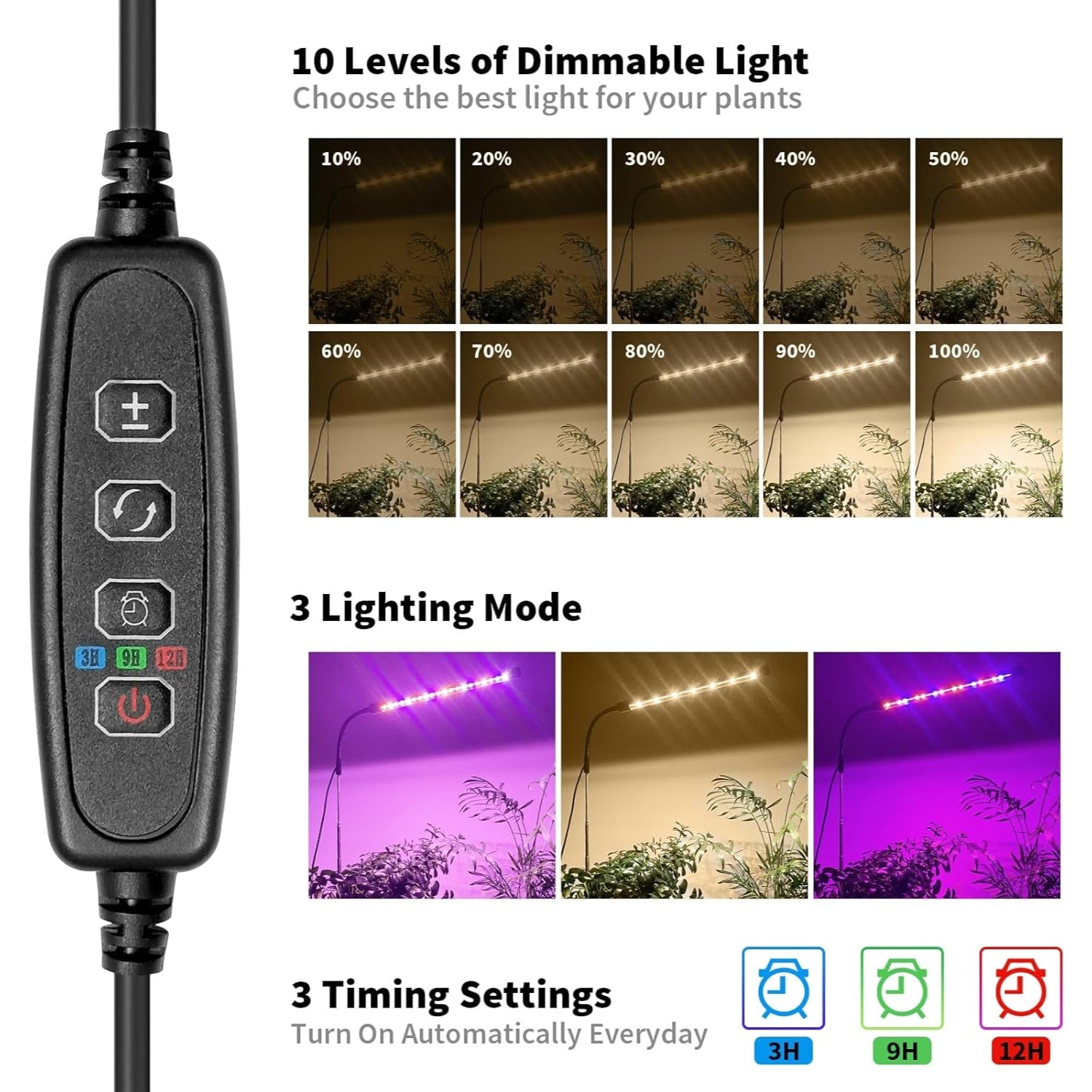 LED Grow Lampe Pflanzenlampe LED Vollspektrum USB Timer