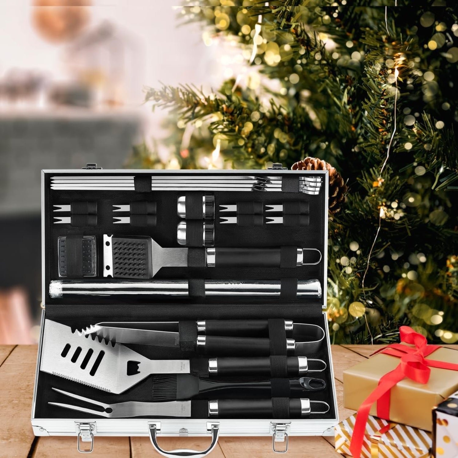Grillbesteck Set 21 Teilig im Koffer Geschenke für Männer und Frauen