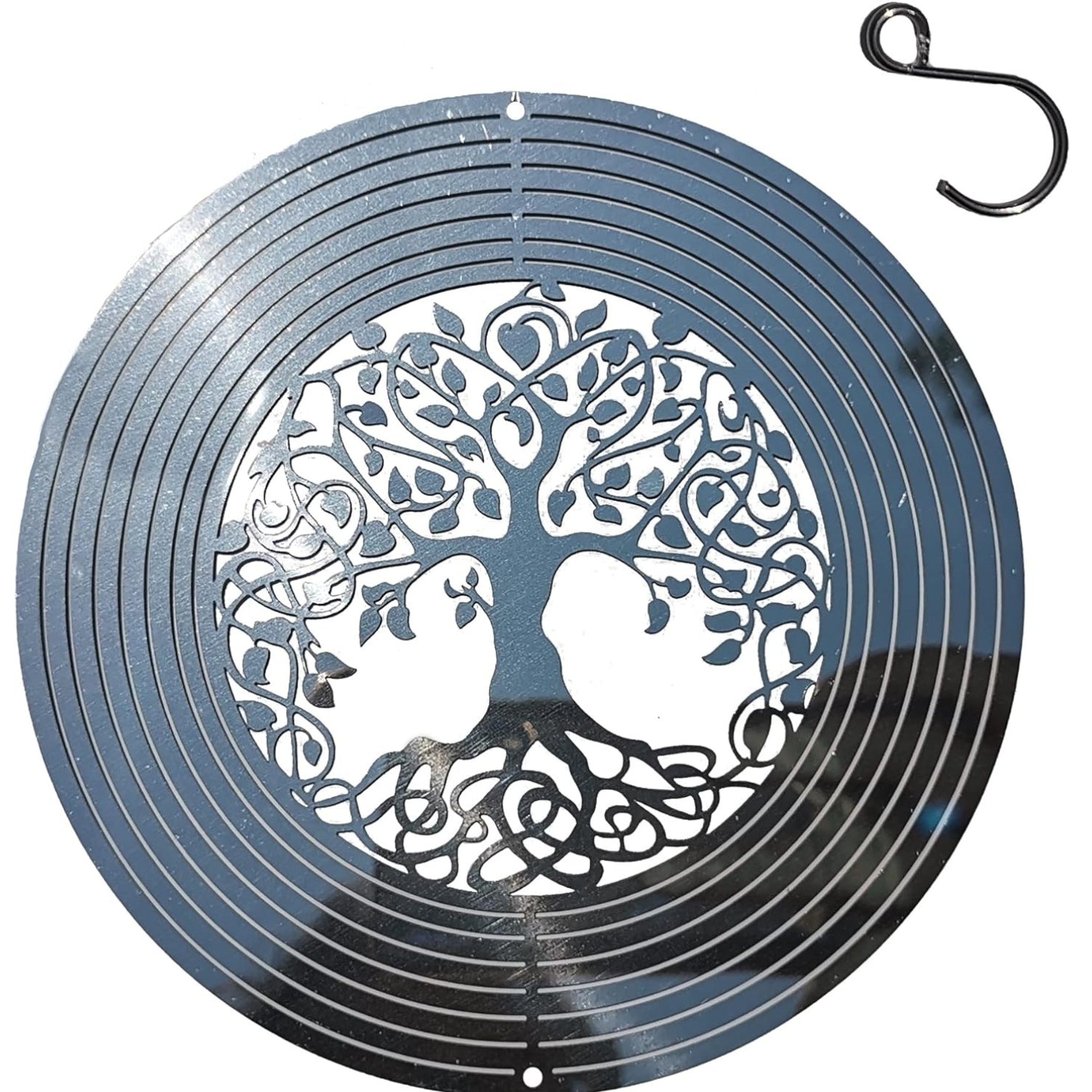 3D Edelstahl Windspiel Baum des Lebens Garten Dekoration