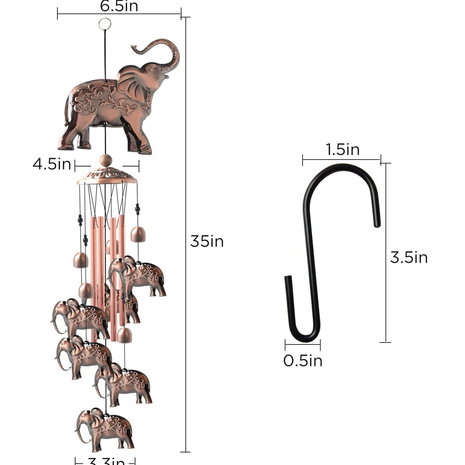 Windspiel Elefant Design Messingrohre Glücksperlen Garten Terrasse Geschenk