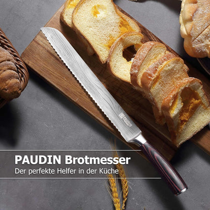 Langes Brotmesser 26 cm Küchenmesser aus Edelstahl mit Pakkaholzgriff