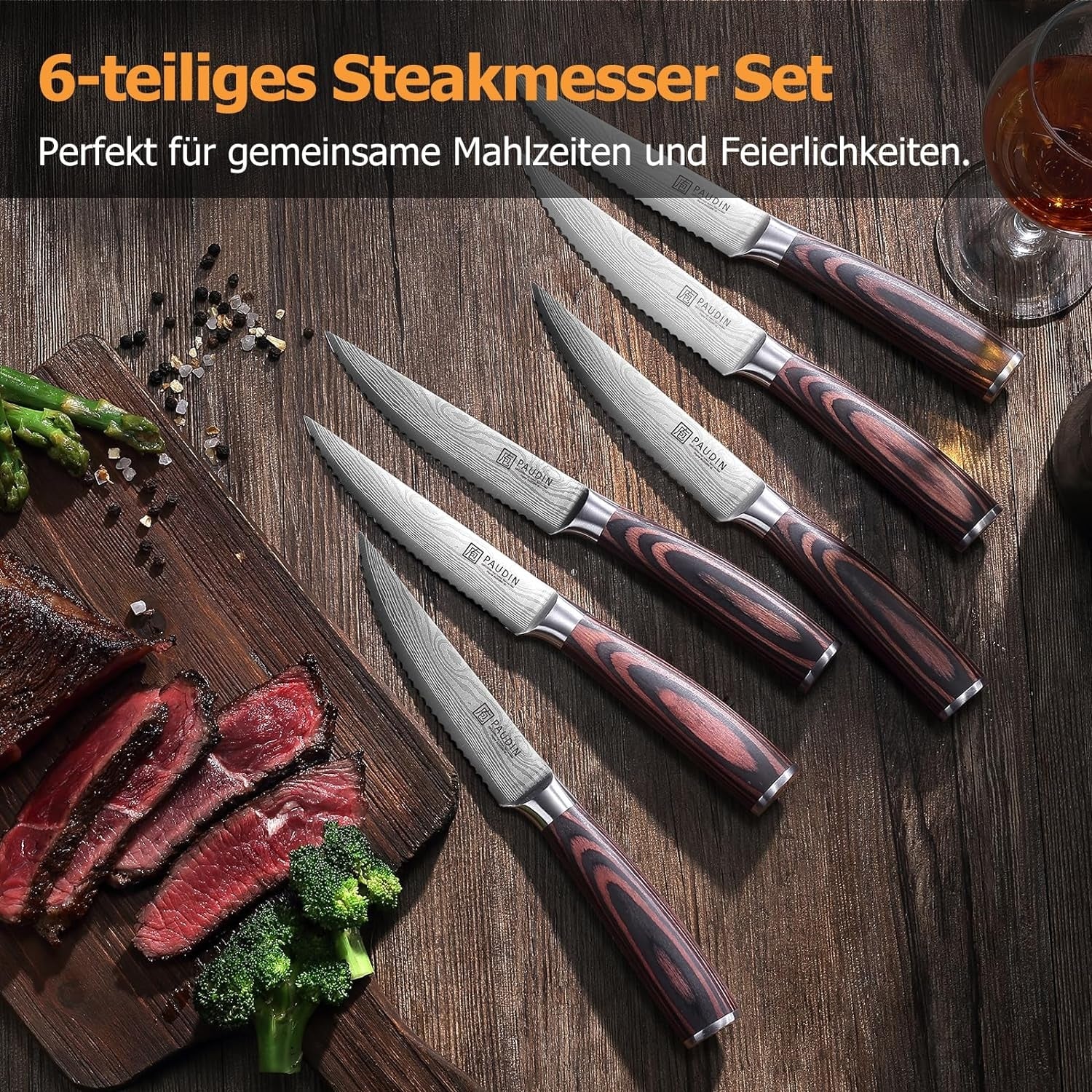 Steakmesser Set 6 teiliges Messer Set Klinge Holzgriff