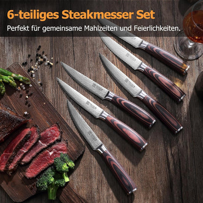 Steakmesser Set 6 teiliges Messer Set Klinge Holzgriff