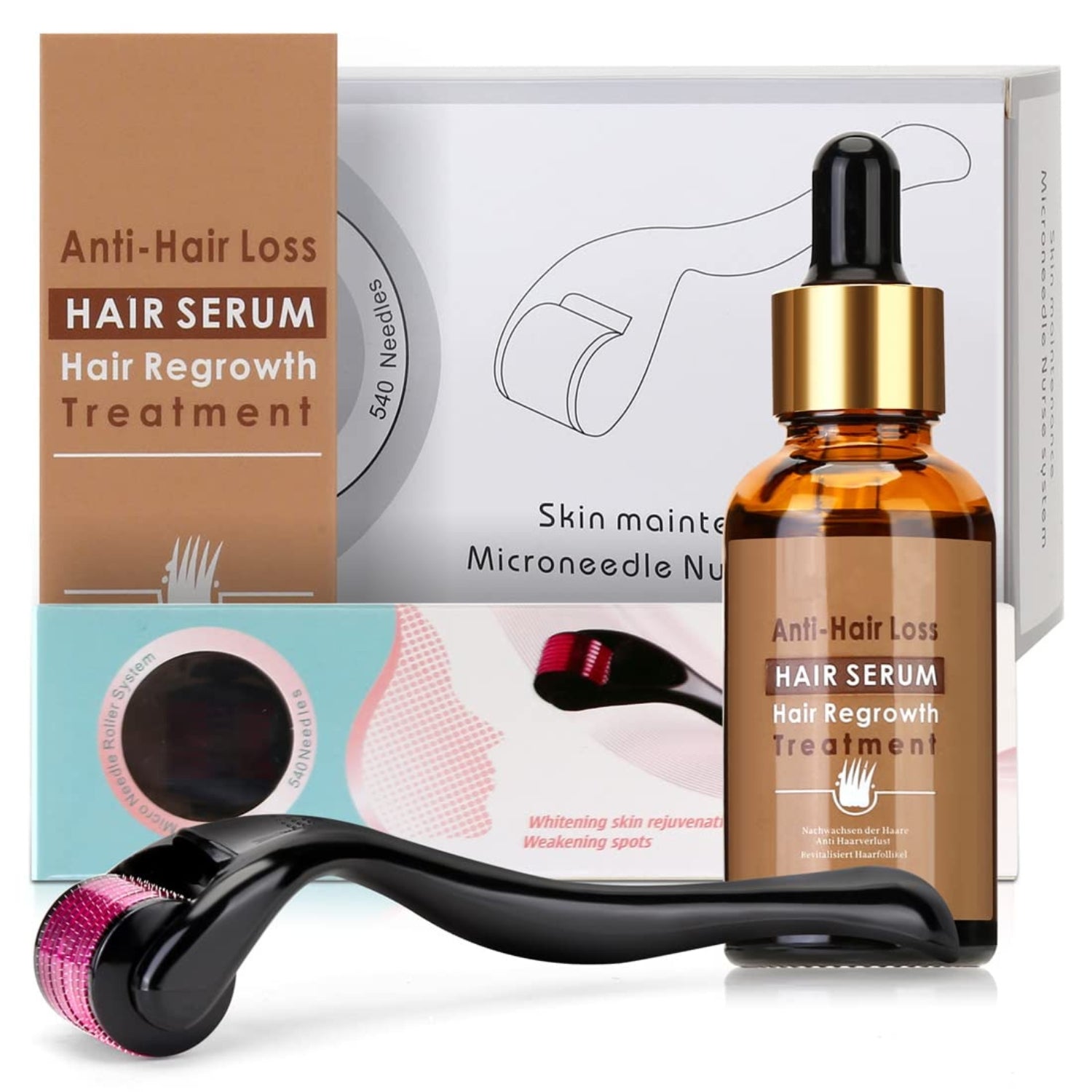 Haarwachstum Serum 30ML Dermaroller 0.5mm Bartroller Haaröl Anti-Haarausfall Set