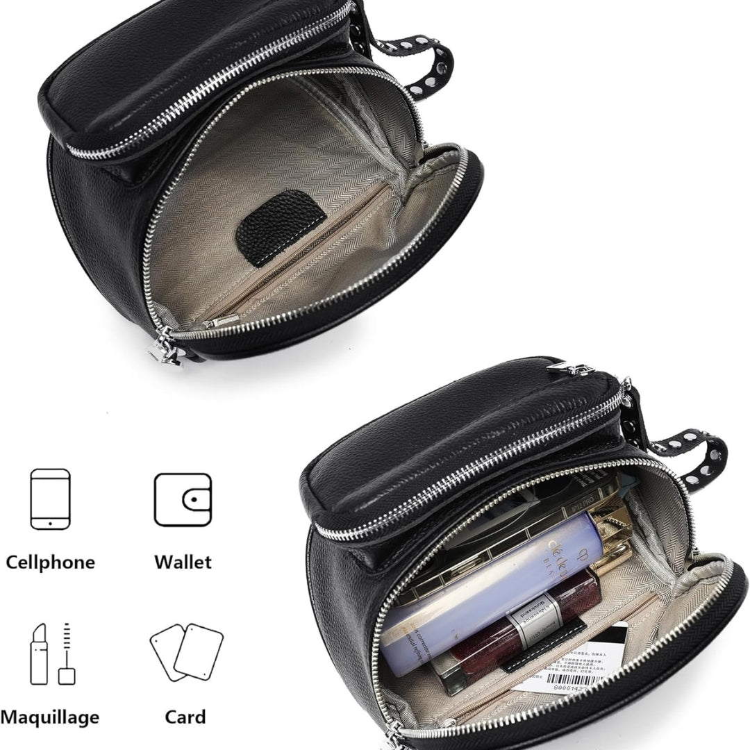 Schwarz Leder Damen Crossbody Satteltasche Umhängetasche