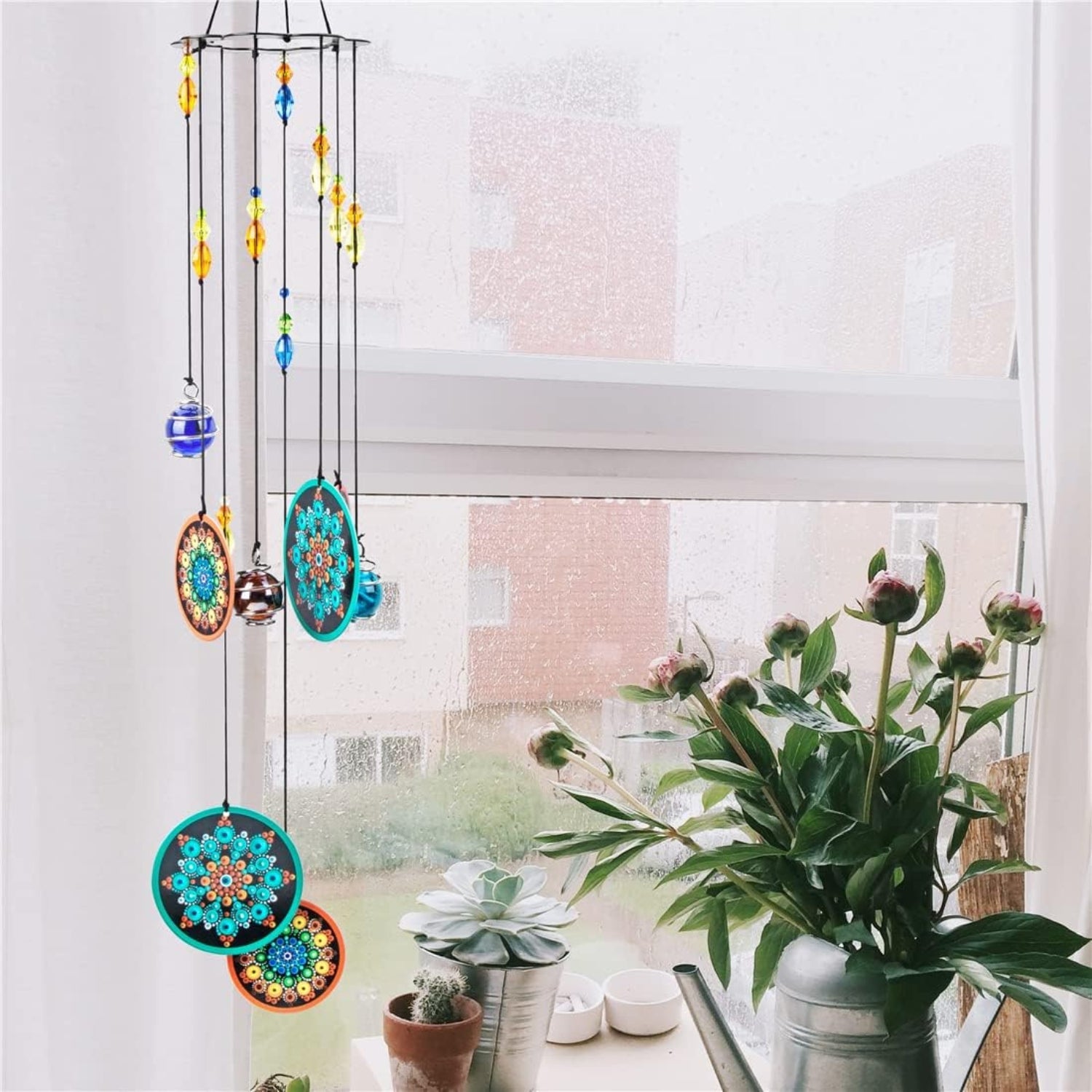Blumen Windspiel für Draußen Glasperlen 58cm Garten Deko