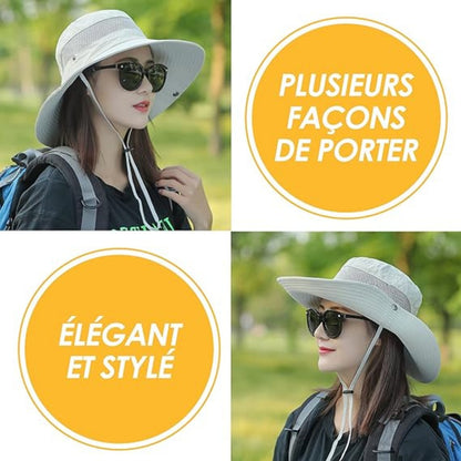 Damen Sonnenhut Safarihut Outdoor Sommer UV-Schutz Faltbar Mesh Beige