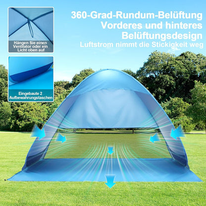 Strandmuschel Pop Up Strandzelt 200x165x130cm UV Schutz UPF 50+ Blau