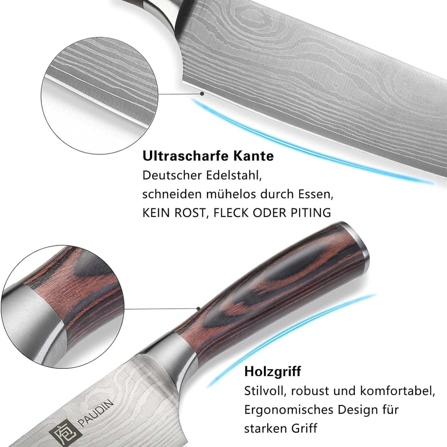 Premium Kochmesser mit Holzgriff 20 cm Küchenmesser