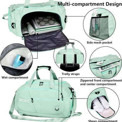 Gym Bag 40L Wasserdicht Rucksack Schuhfach Multifunktion Grün