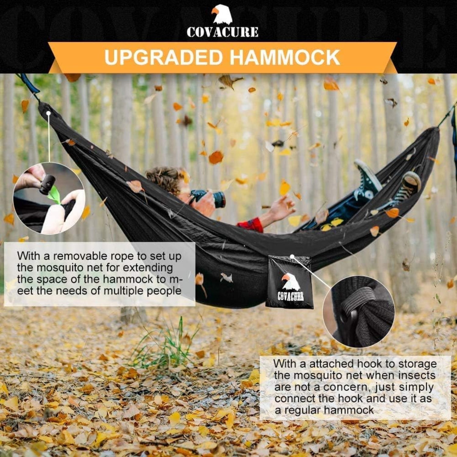 Hängematte Outdoor mit Moskitonetz 350kg 2 Personen Camping Schwarz