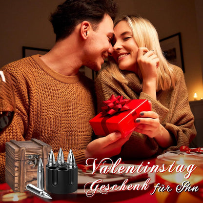 Geschenke für Männer Whiskey Steine Set in Patronenform Silber mit Whiskeyglas